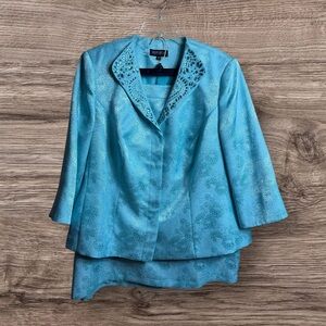John Meyer teal/turquoise embellished skirt suit. 20W.